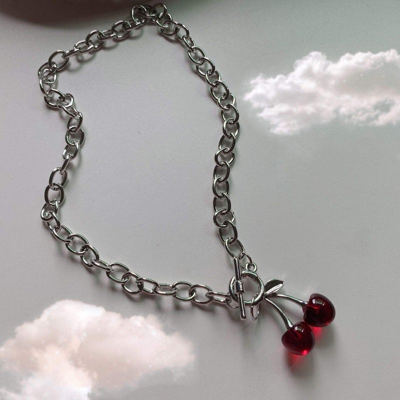 Pingyongchang Dark Cherry Harajuku Necklace Small Geometric Pendant Ot Buckle Punk Gothic Street Silver Color Chain Choker Necklaces for Women Men - Image 3